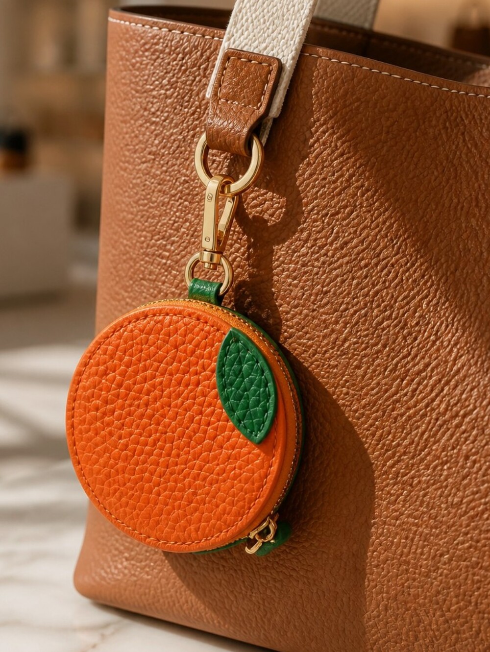 Orange Mini Coin Purse Keychain 🍊 Round Citrus Fruit Keyfob Airtag Airpod Pouch